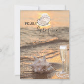 Invitation Beach Waves Sunset Seashell Pearls & Prosecco (Devant)