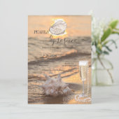 Invitation Beach Waves Sunset Seashell Pearls & Prosecco (Debout devant)