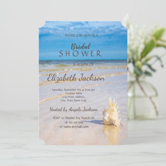 Invitation Beach Weaves Seashell Fête des mariées Mariage (Debout devant)