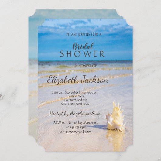 Invitation Beach Weaves Seashell Fête des mariées Mariage (Devant / Derrière)