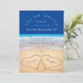 Invitation Beach Wedding 2 Coeurs Sand Mariage Bleu foncé (Debout devant)
