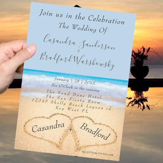 Invitation Beach Wedding 2 Coeurs Sand Mariage Dusty Blue