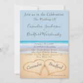 Invitation Beach Wedding 2 Coeurs Sand Mariage Dusty Blue (Devant)
