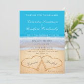 Invitation Beach Wedding 2 Coeurs Sand Mariage Sky Blue (Debout devant)