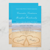 Invitation Beach Wedding 2 Coeurs Sand Mariage Sky Blue (Devant / Derrière)
