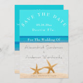 Invitation Beach Wedding 2 Starfish in Sand Save the Date Inv (Devant / Derrière)