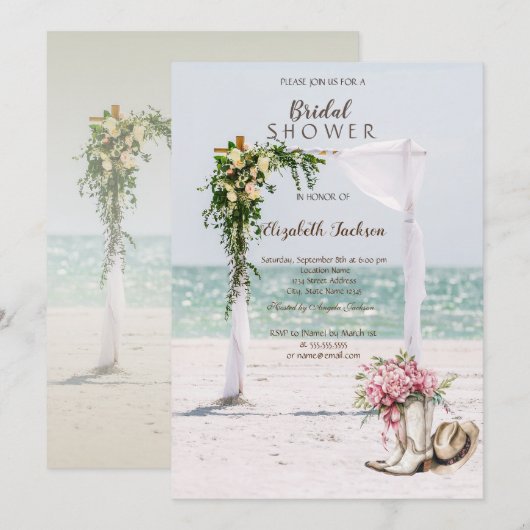 Invitation Beach Wedding Arbor Cowgirl Boots Bridal Shower (Devant / Derrière)