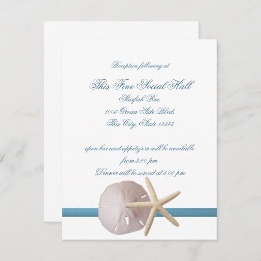 Invitation Beach Wedding Sand Dollar et Starfish Réception (Devant / Derrière)