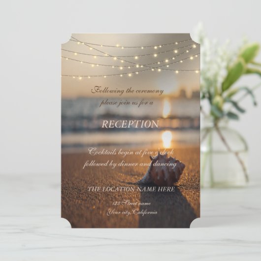 Invitation Beach Wedding Sunset Seashell Réception (Debout devant)