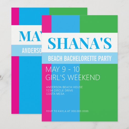 Invitation Beach Weekend Bachelorette Party  (Devant / Derrière)