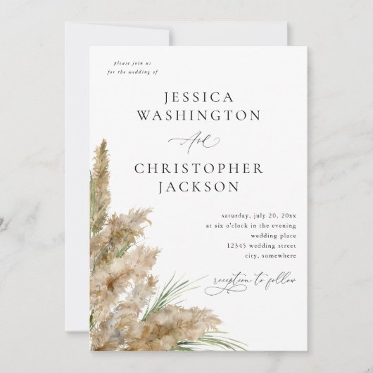 Invitation Beachy Boho Pampas Grass Mariage V2 (Devant)