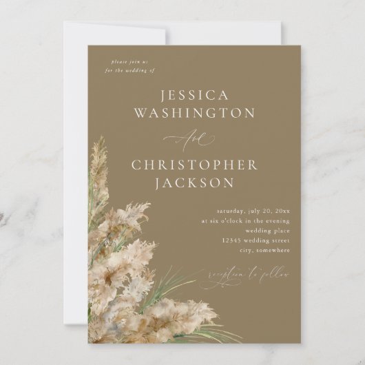 Invitation Beachy Boho Pampas Grass Mariage V2- Taupe (Devant)