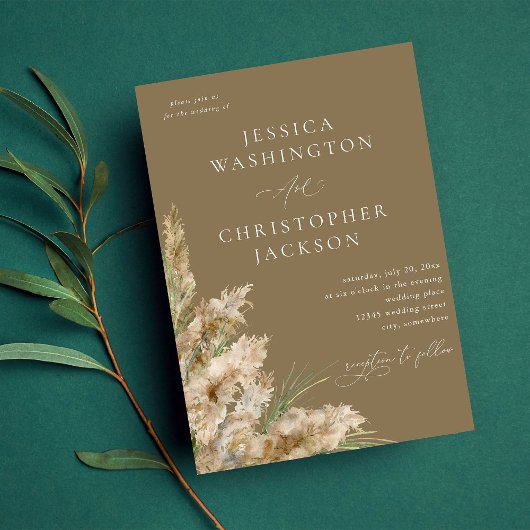 Invitation Beachy Boho Pampas Grass Mariage V2- Taupe