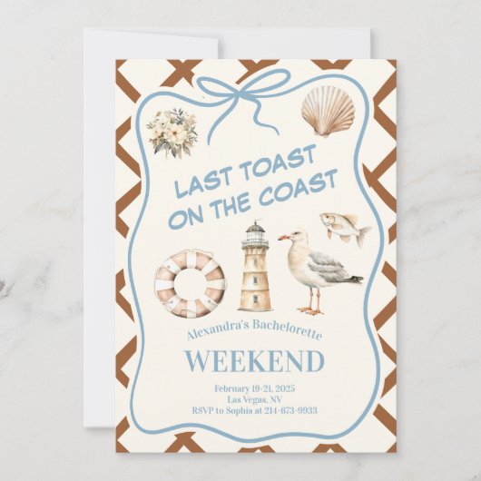 Invitation Beachy Lighthouse Lifesaver Coastal Bachelorette (Devant)