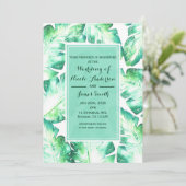 Invitation Beachy White & Green Tropical Feuille Mariage (Debout devant)