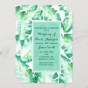 Invitation Beachy White & Green Tropical Feuille Mariage