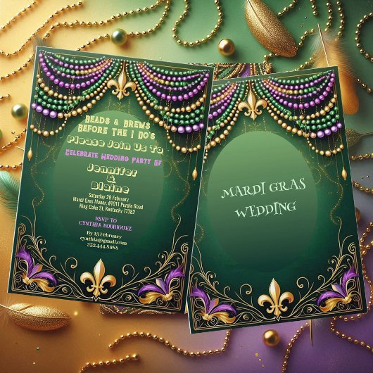 Invitation Bead & Brews Fleur De Lis Mardi Gras Mariage