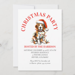 Invitation Beagle Canine Retro Aquarelle Noël