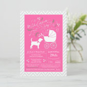 Invitation Beagle chien Baby shower fille rose (Debout devant)