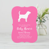 Invitation Beagle chien Baby shower fille rose (Debout devant)