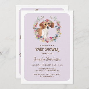 Invitation Beagle Chien Floral Couronne Baby shower