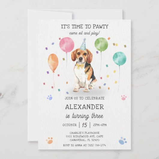 Invitation Beagle laisse Pawty Chien Chien Chien Chien Chiot  (Devant)