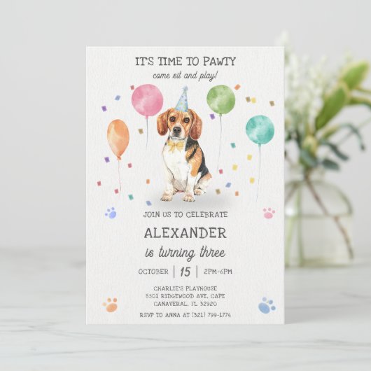 Invitation Beagle laisse Pawty Chien Chien Chien Chien Chiot  (Debout devant)