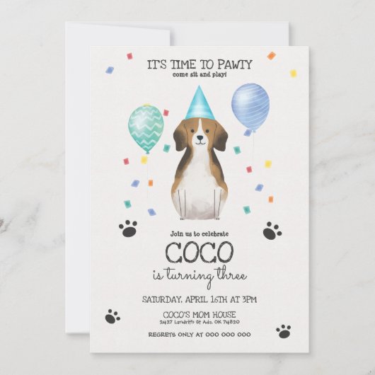 Invitation Beagle laisse Pawty Chien Chien Chien Chien Chiot (Devant)