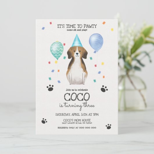 Invitation Beagle laisse Pawty Chien Chien Chien Chien Chiot (Debout devant)