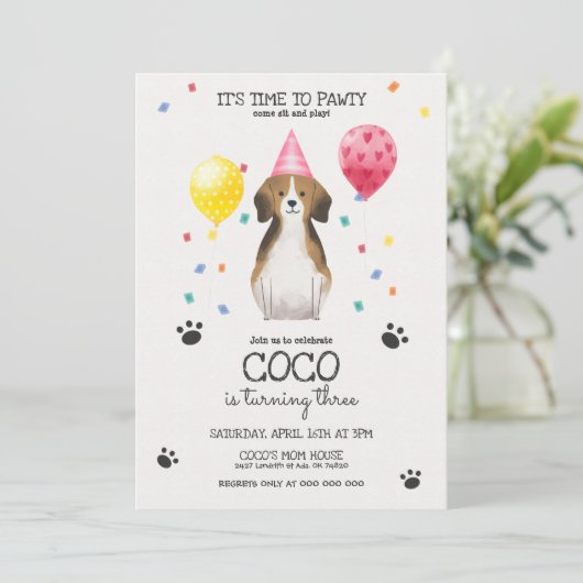 Invitation Beagle laisse Pawty Chien Chien Chien Puppy Annive (Debout devant)