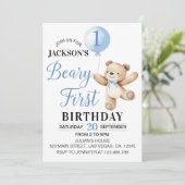 Invitation Béaire Bleu Teddy Premier anniversaire (Debout devant)