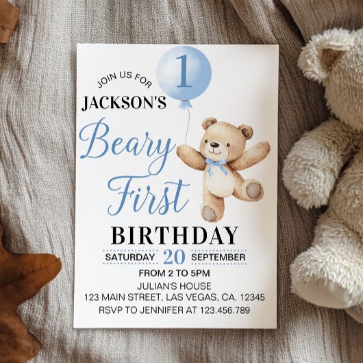 Invitation Béaire Bleu Teddy Premier anniversaire