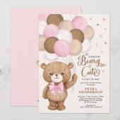 Invitation Beaire Brown rose mignonne Ours Teddy Baby shower  (Devant / Derrière)