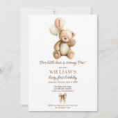 Invitation Béaire mignonne 1er Anniversaire Ours en peluche P (Devant)