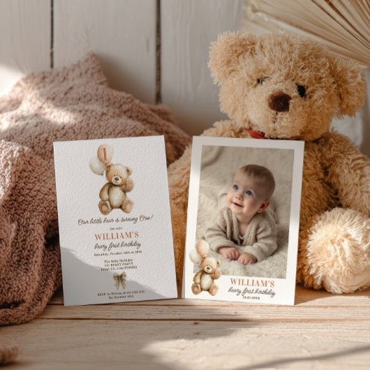 Invitation Béaire mignonne 1er Anniversaire Ours en peluche P