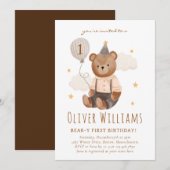 Invitation bear 1st birthday blue balloon (Devant / Derrière)
