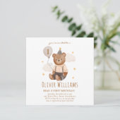 Invitation bear 1st birthday blue balloon (Debout devant)