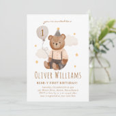 Invitation bear 1st birthday blue balloon (Debout devant)
