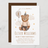 Invitation bear 1st birthday blue balloon (Devant / Derrière)