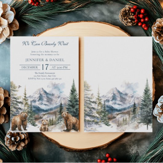 Invitation Bear Adventure Winter Snow Mountain Baby shower