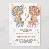 Invitation Bear Baby Reveal Balloons Minimal (Devant / Derrière)