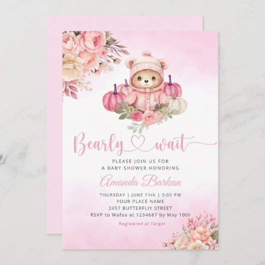 Invitation Bear Baby Shower (Devant / Derrière)