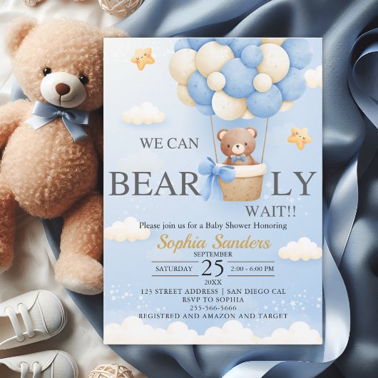 Invitation Bear Baby Shower for Boy | We Can Bearly wait