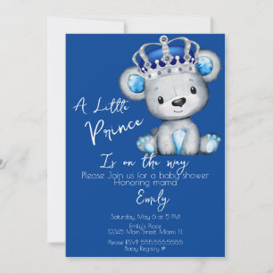 Invitation Bear Baby shower Prince Boy Party