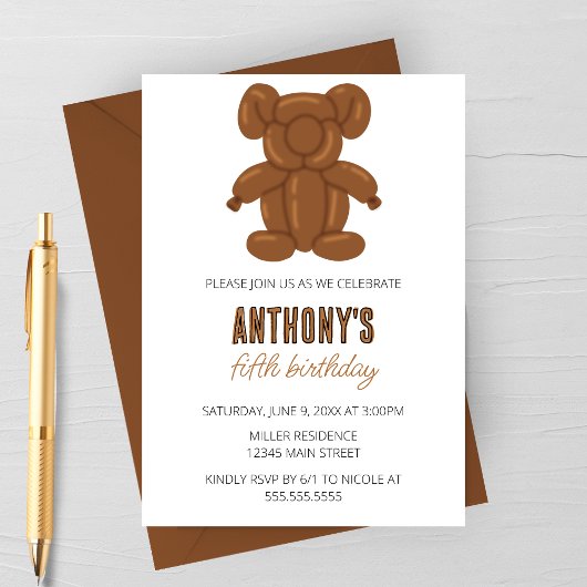 Invitation Bear Balloon animal fête d'anniversaire