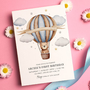 Invitation Bear Balloon Aquarelle Garçons 1er Anniversaire mi