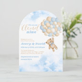 Invitation Bear Balloon Cloud Neuf Fluffy Baby Boy Douche (Debout devant)