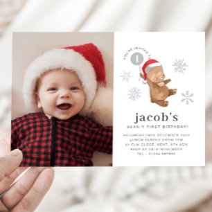 Invitation Bear Balloon Santa Hat photo premier anniversaire