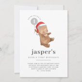 Invitation Bear Balloon Santa Hat photo premier anniversaire (Devant)