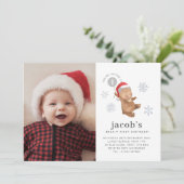 Invitation Bear Balloon Santa Hat photo premier anniversaire (Debout devant)